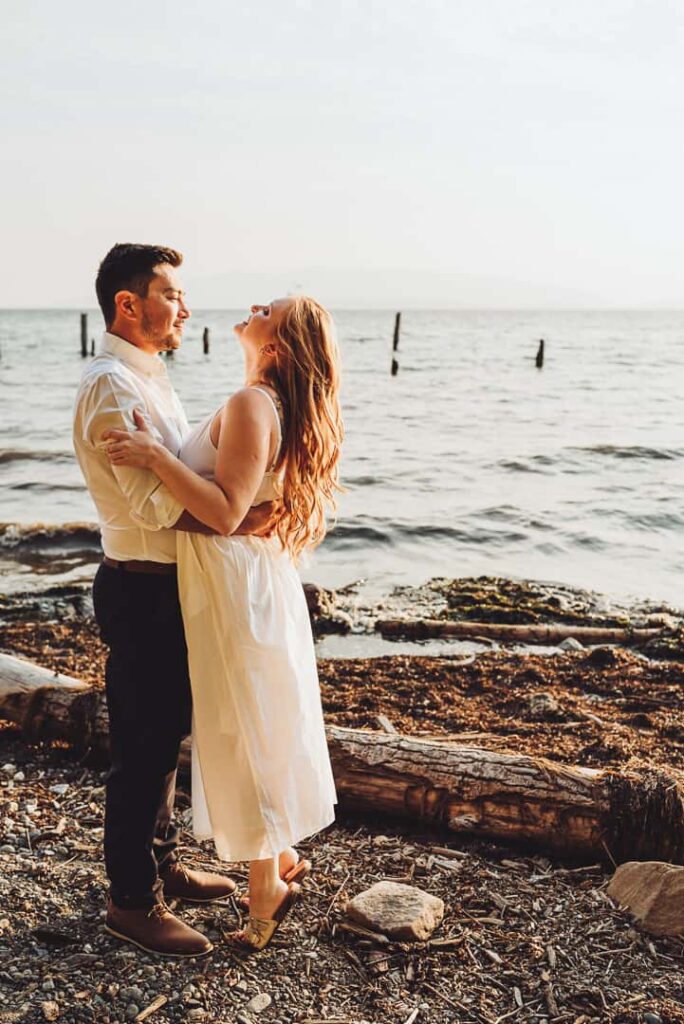 couple hugging after eloping in washington state